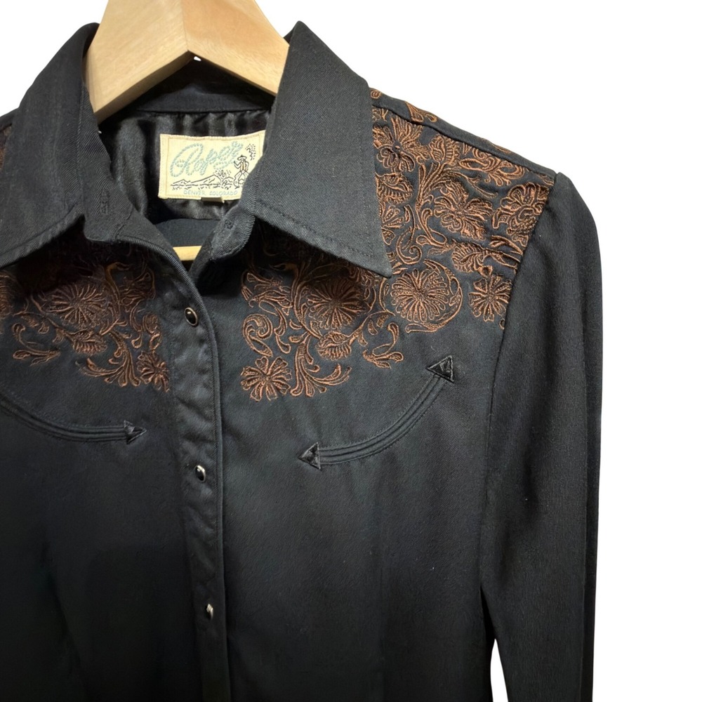 VTG Roper Women's Western Snap Floral Embroidered Top M Snap Cowgirl Rockabilly - Picture 5 of 12
